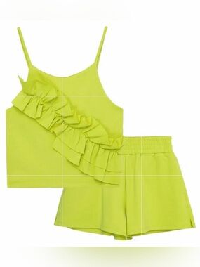 Habitual Girl Ruffle Smocked Tank & Shorts Set Green 14